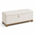 Banc de rangement en bois avec tissu polyester beige