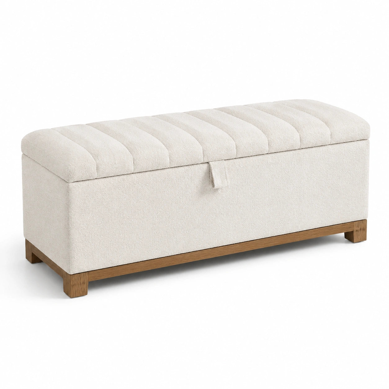 Banc de rangement en bois avec tissu polyester beige