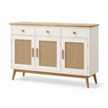 Buffet en bois et rotin avec 3 portes et 3 tiroirs blanc