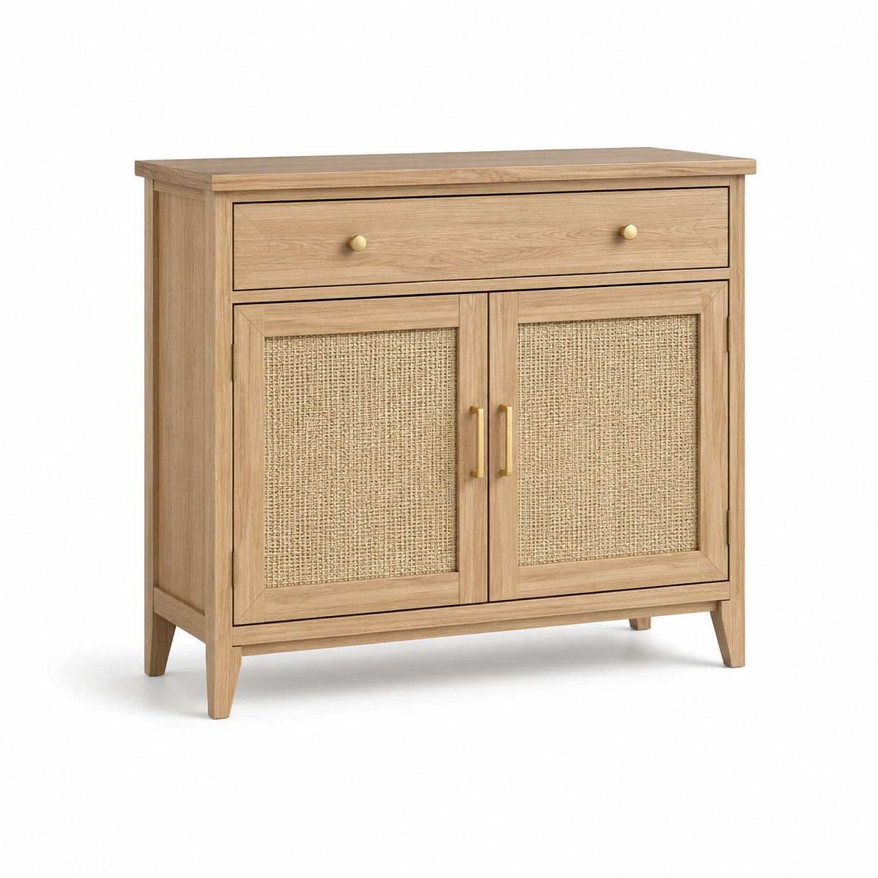 Buffet en bois avec tiroir et portes en rotin 90x35x80cm