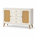 Buffet en bois avec portes en rotin et tiroirs 120x40x80 cm