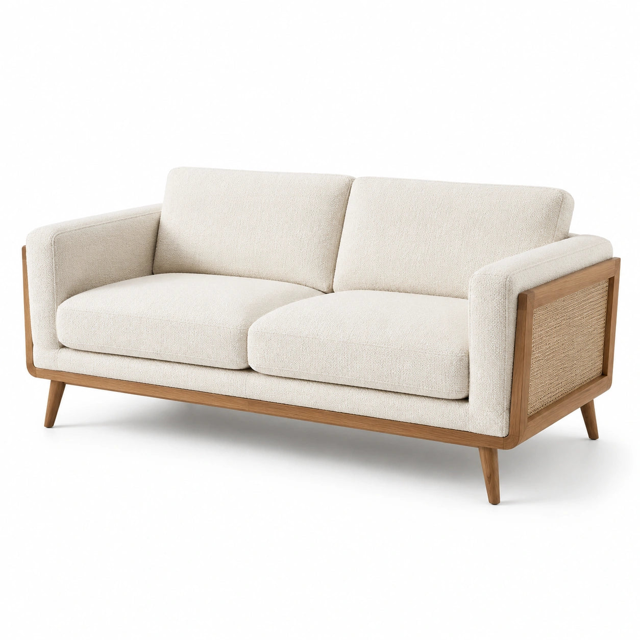 Canapé 2 places tissu beige structure bois
