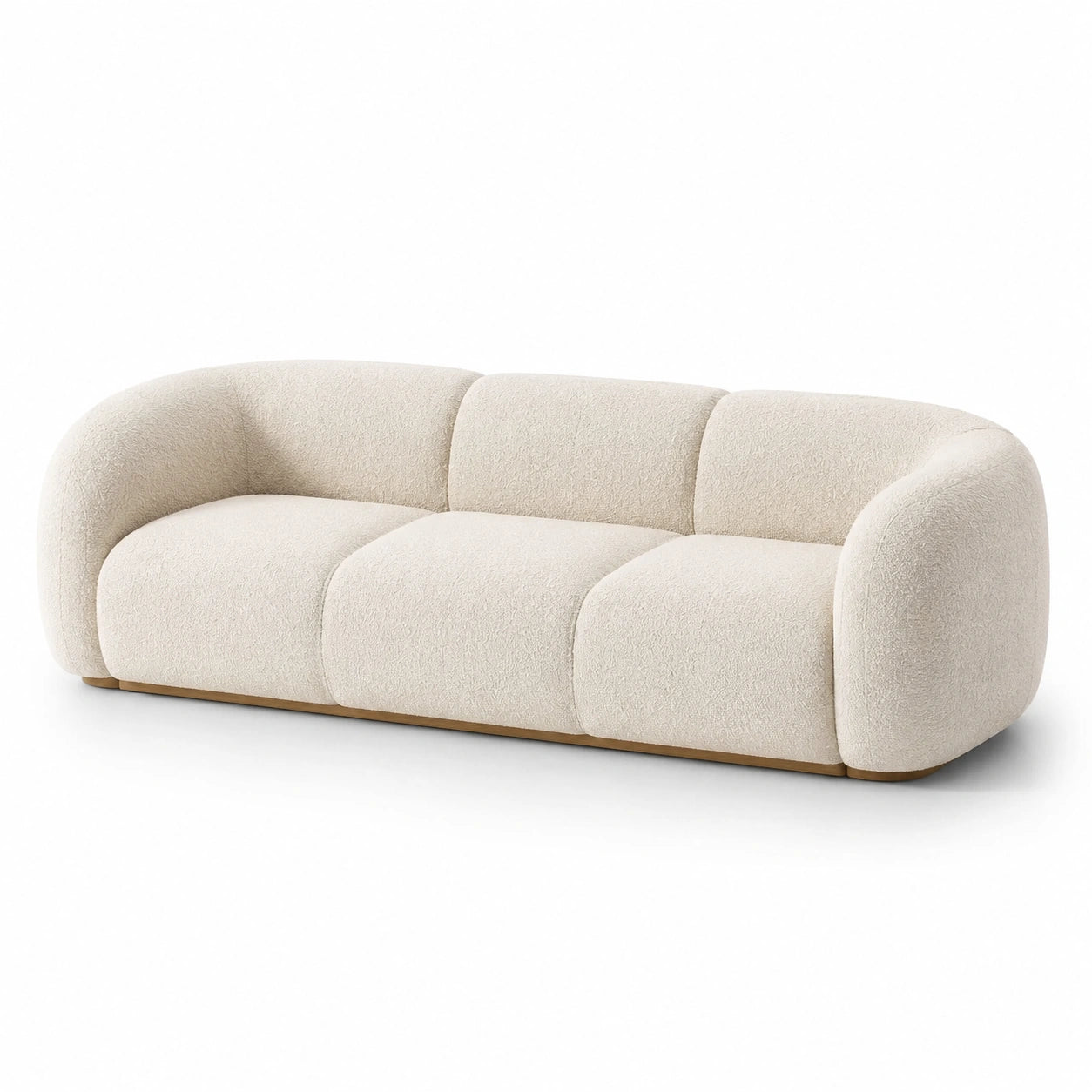 Canapé trois places en tissu bouclé beige