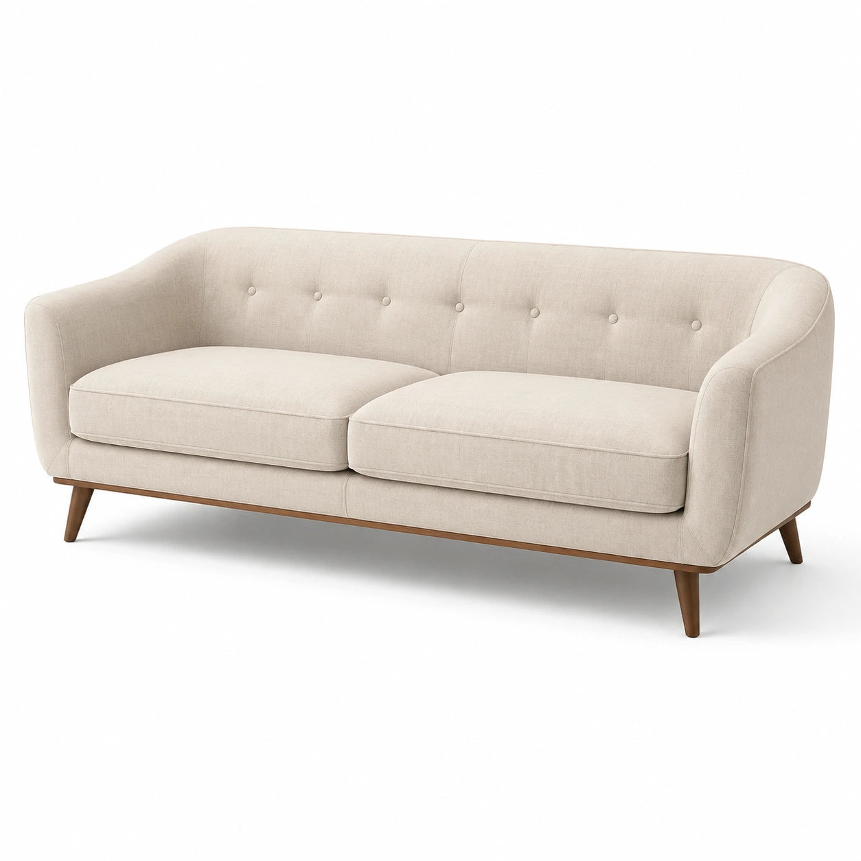 Canapé 3 places en tissu lin beige et bois massif