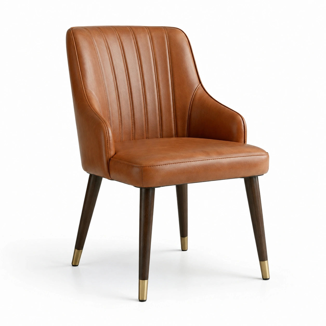 Chaise en cuir synthétique marron avec pieds en bois