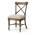 Chaise en bois et métal avec assise en lin beige