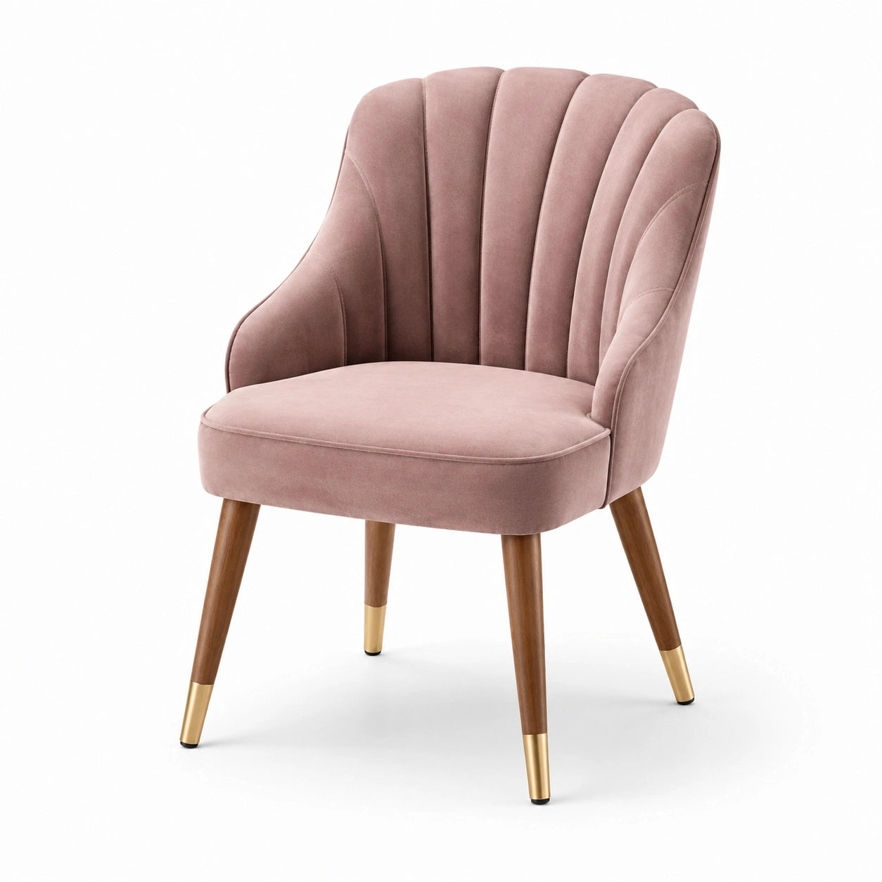 Chaise en velours rose avec pieds en bois et embouts dorés