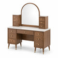 Coiffeuse en bois avec plateau en marbre et miroir arqué