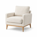 Fauteuil en tissu polyester beige avec structure en bois d'hévéa