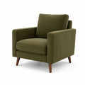 Fauteuil en velours côtelé vert olive avec pieds en bois massif