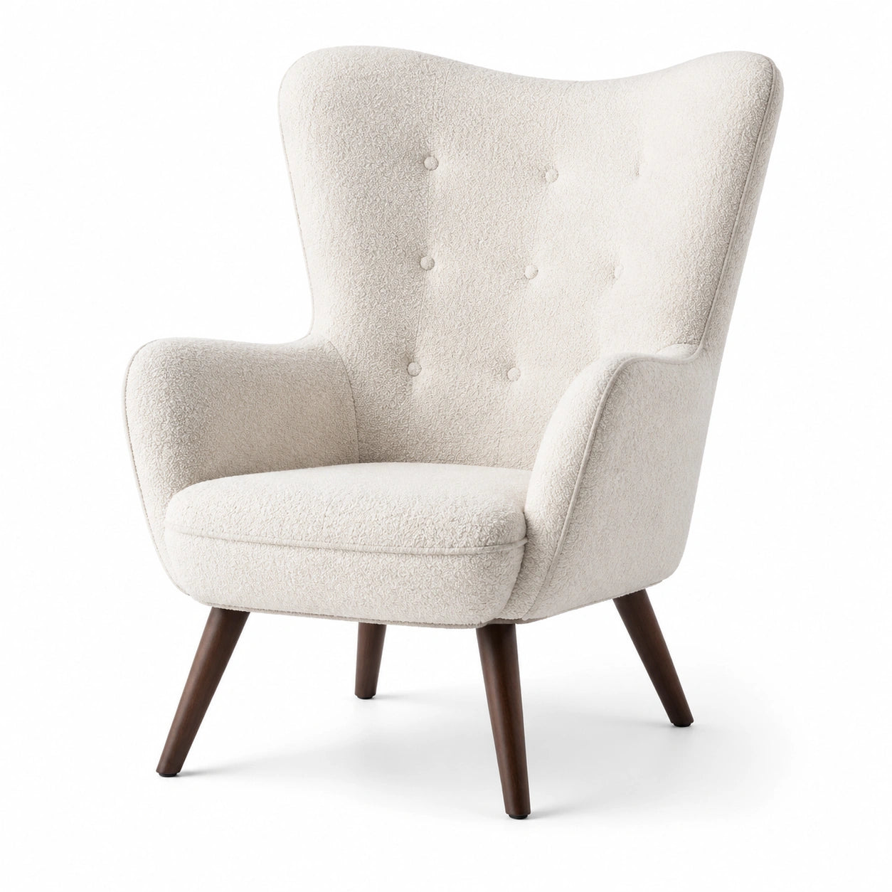 Fauteuil en bois et laine bouclée crème 85x75x102 cm