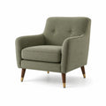 Fauteuil en lin vert avec pieds en bois de hêtre
