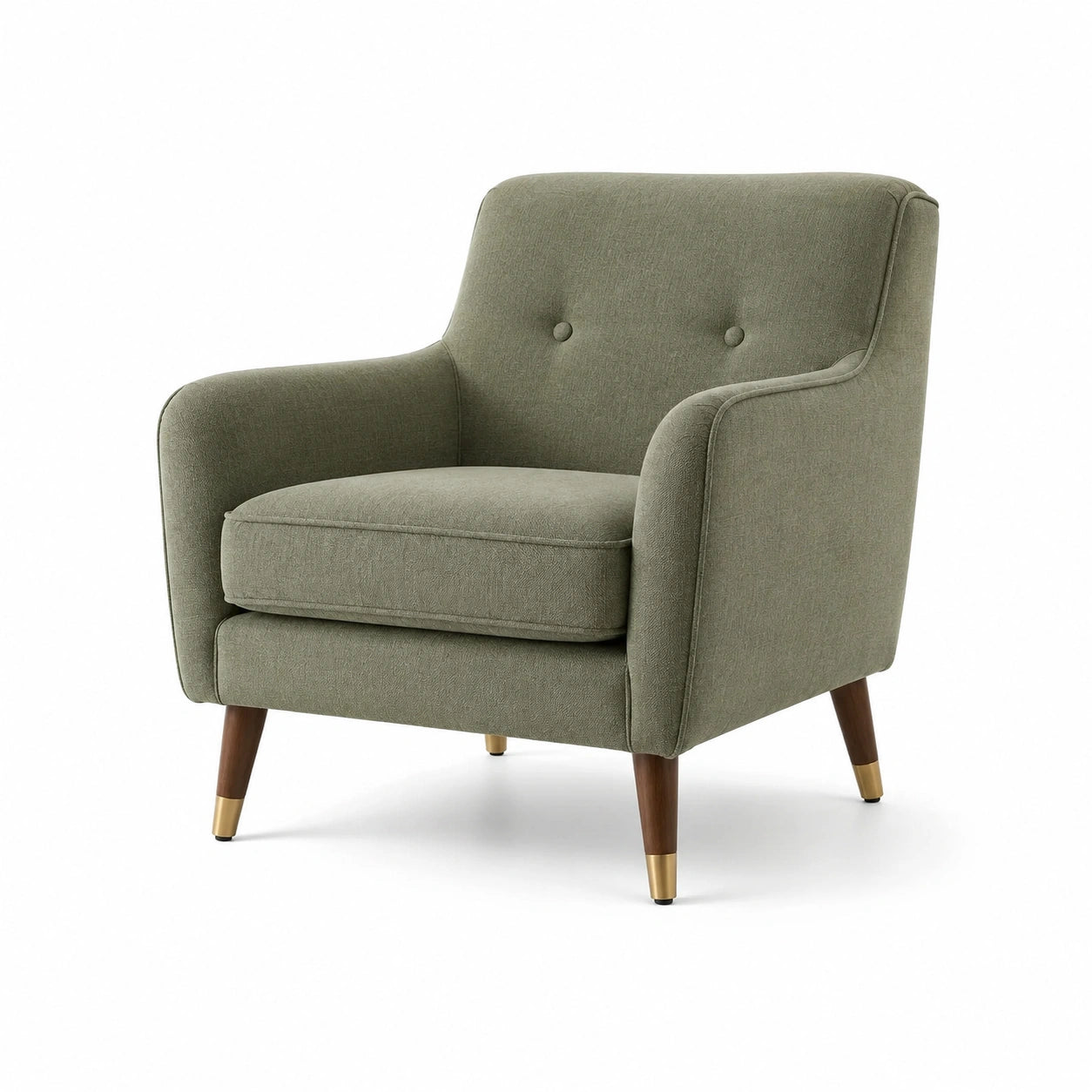 Fauteuil en lin vert avec pieds en bois de hêtre