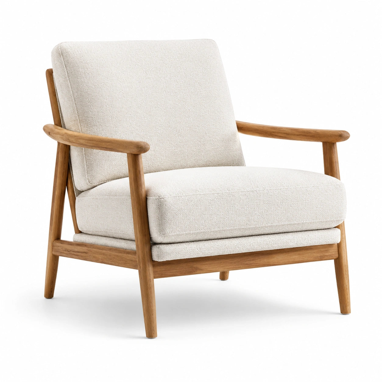 Fauteuil en bois et tissu bouclé beige 75x80x85 cm