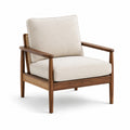 Fauteuil en bois et rotin avec coussin en lin