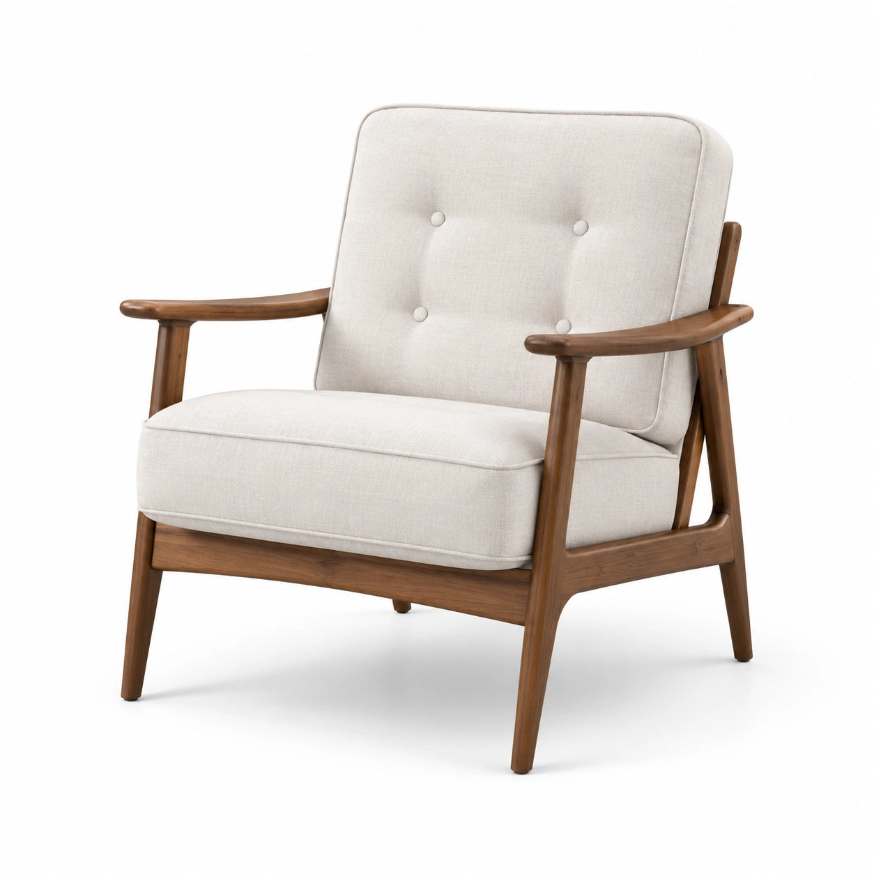 Fauteuil en bois massif avec revêtement en polyester beige