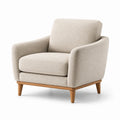 Fauteuil en tissu beige avec base en bois