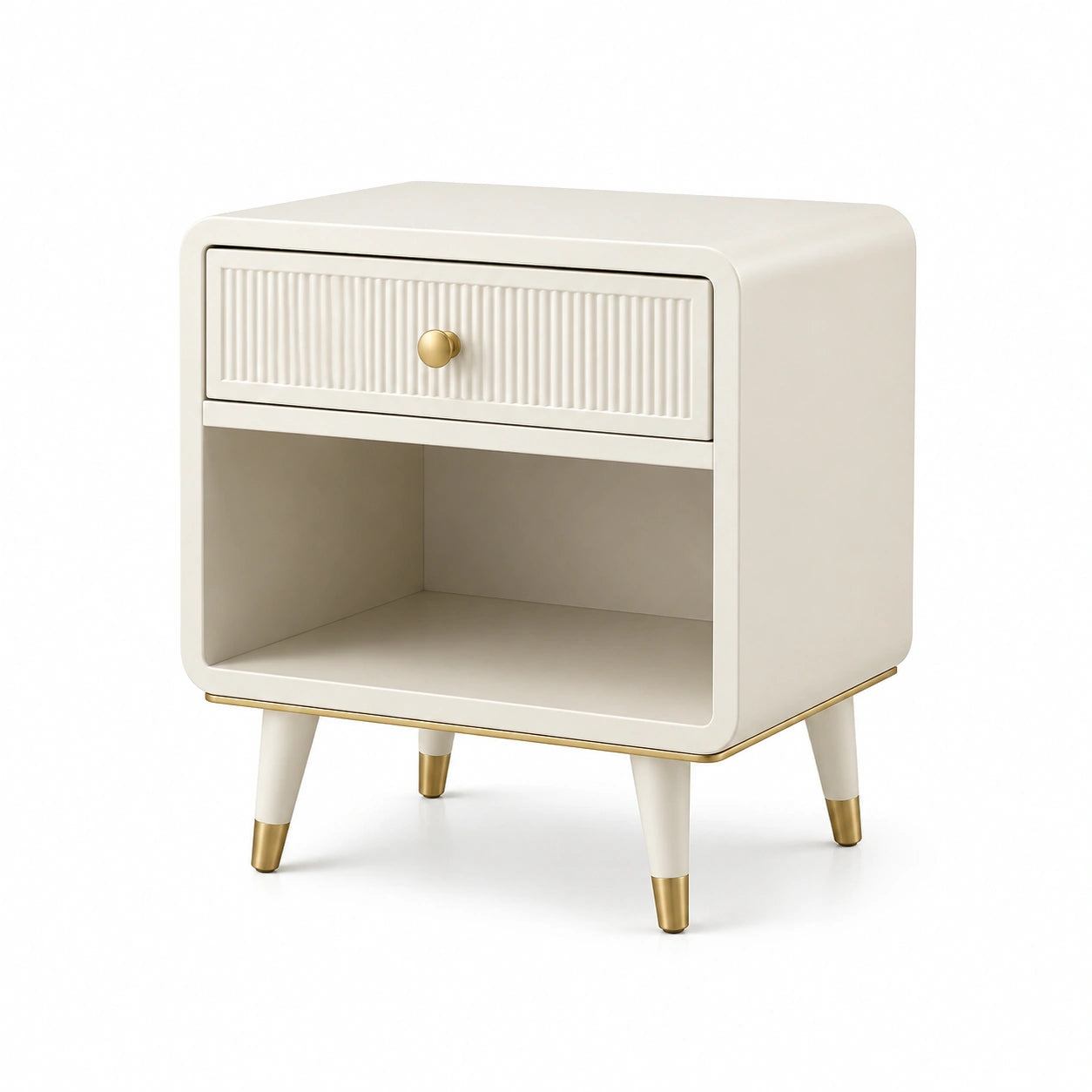 Table de chevet en bois MDF beige avec tiroir et étagère