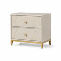 Table de chevet en bois avec deux tiroirs en acier inoxydable beige et or