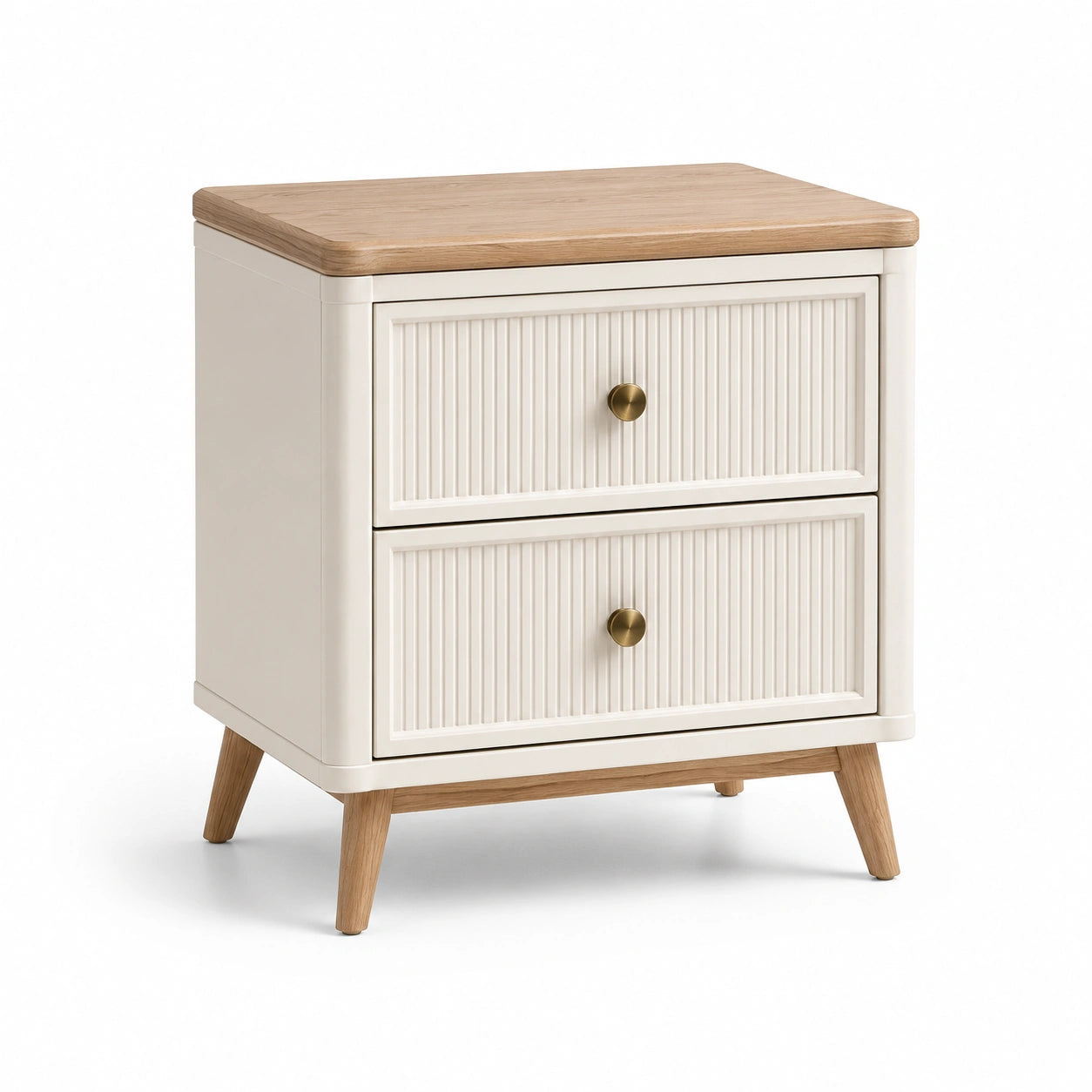 Table de chevet en bois avec 2 tiroirs blanc et chêne clair