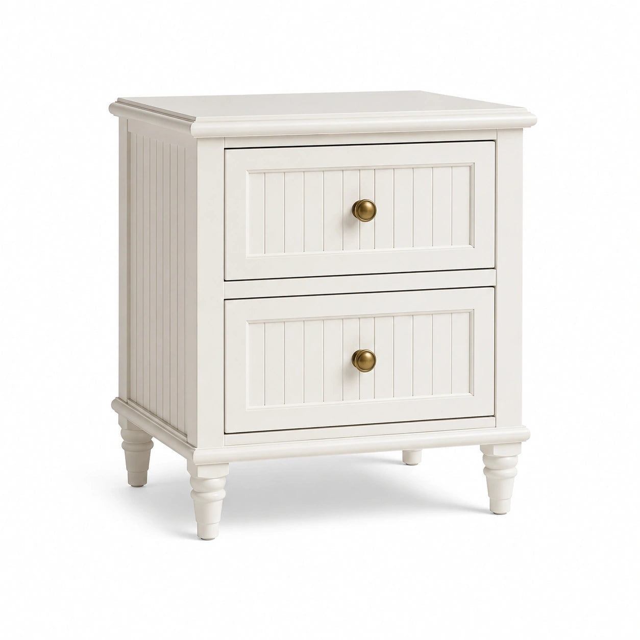 Table de chevet en bois avec deux tiroirs blancs